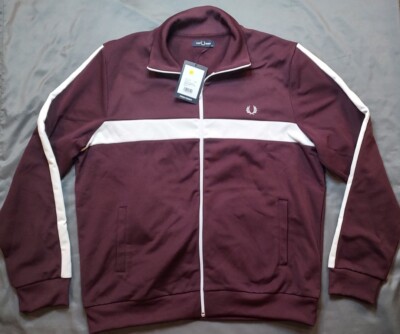 NEW Men's 2XL FRED PERRY Contrast Panel Track Jacket - Mahogany - Full Zip