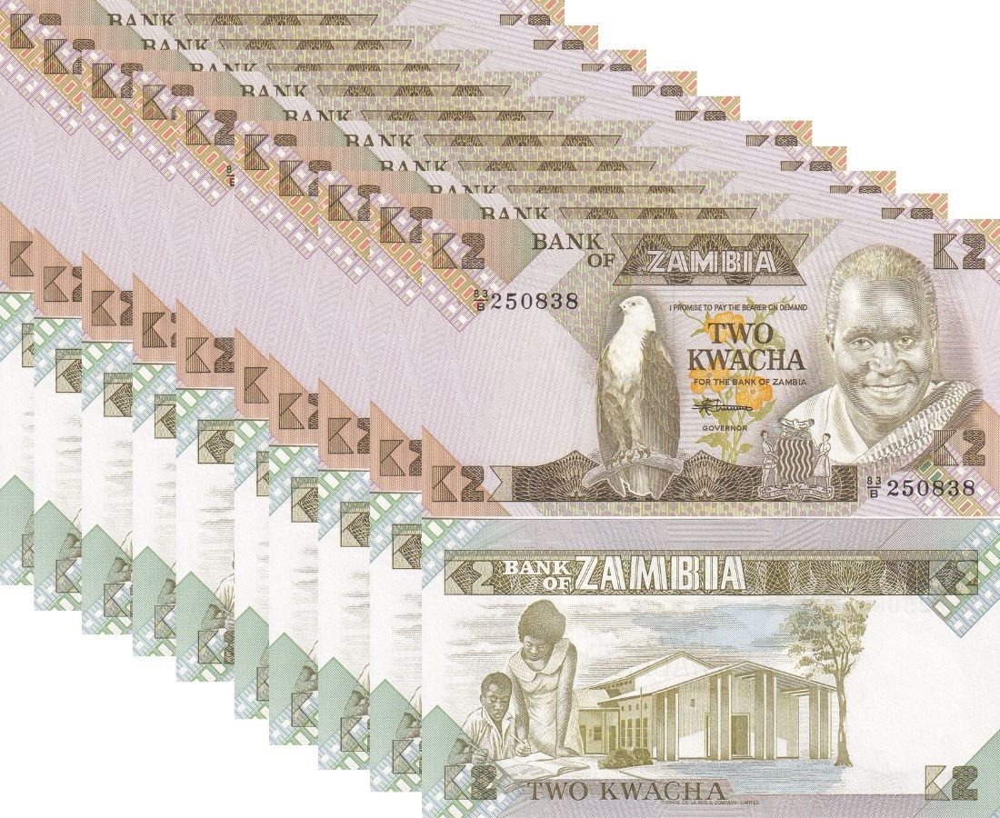 Zambia 2 Kwacha ND 1980-1988 P 24 c UNC LOT 10 PCS Teacher, student, school