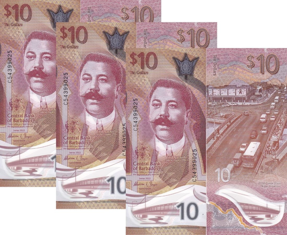 Barbados 10 Dollars 2022 Polymer P 82 UNC LOT 3 PCS Careenage in Bridgetown