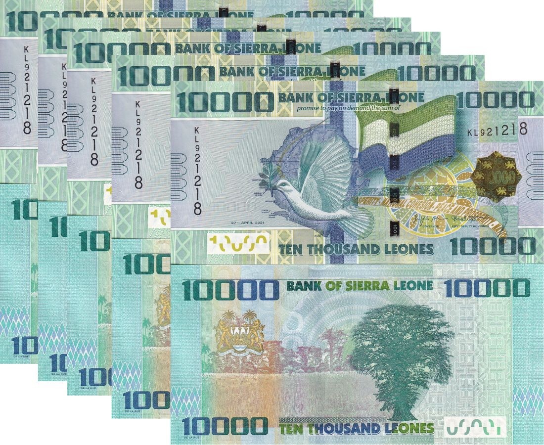 Sierra Leone 10000 Leones 2021 P 33 UNC, Pigeon, flag, Kapok tree LOT 5 PCS