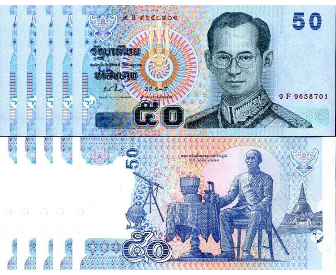 Thailand 50 Baht ND 2004 Random Signature P 112 UNC LOT 5 Pcs