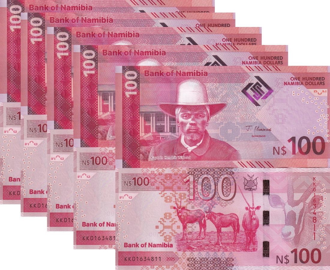 Namibia 100 Dollars 2025 P 23 NEW Design Oryx LOT 5 UNC