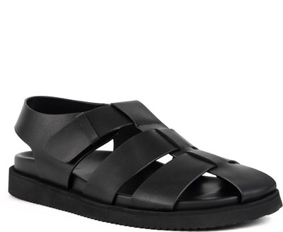 Sergio Moretti Herren Schwarze Ledersandalen Peeptoe Freizeit SMR3969-20250BLA