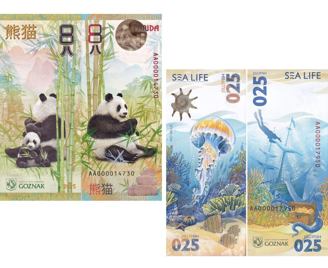 SET 2 PCS Test Note Russia Goznak 025 Jellyfish & 8 Panda 2025 2026 NHB, NR