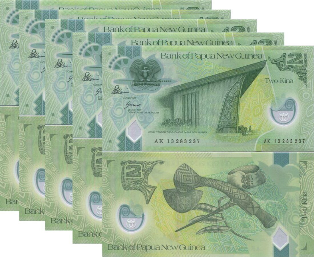 Papua New Guinea 2 Kina 2013 Polymer  P 28 c UNC LOT 5 PCS