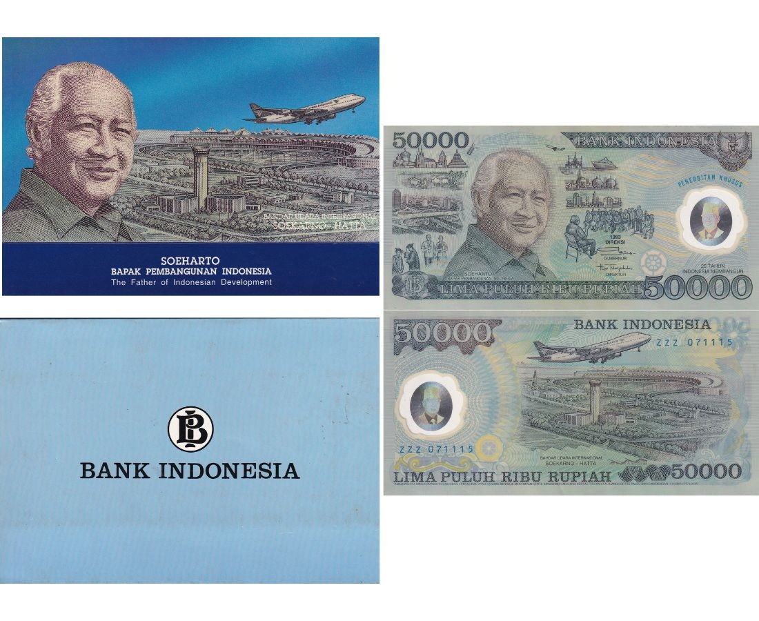 Indonesia 50000 Rupiah 1993 P 134 Polymer Soeharto, Soekarno-Hatta AUnc W/Folder