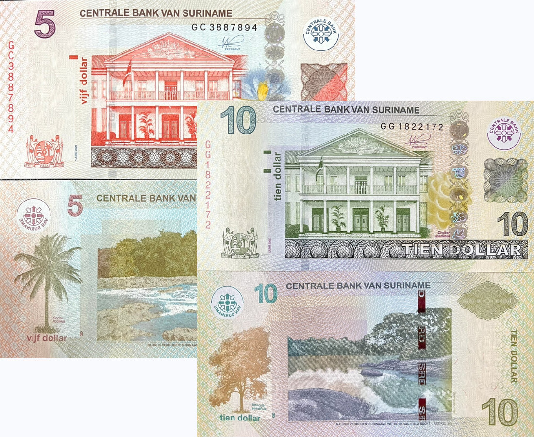 Suriname Set 2 PCS 5 10 Dollars 2020 P 162 P 163 New Sign UNC