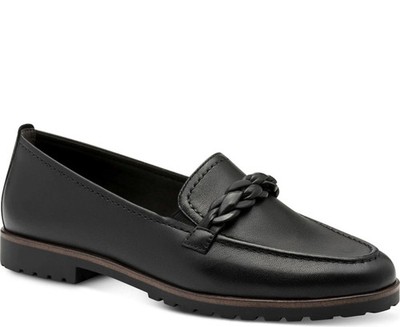 Tamaris Damen Schwarze Leder Loafer Freizeit 24200-42-003