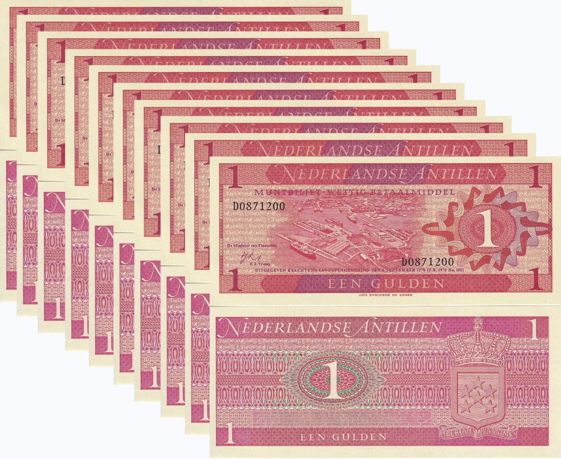 Netherlands Antilles 1 Gulden 1970 P 20 UNC LOT 10 PCS NHB
