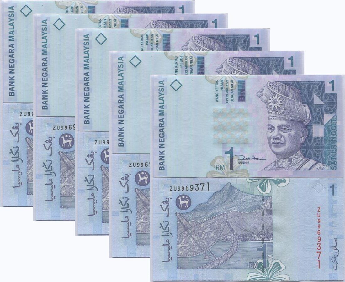 Malaysia 1 Ringgit ND 1998 P 39 b 2 LETTER PREFIX UNC LOT 5 PCS