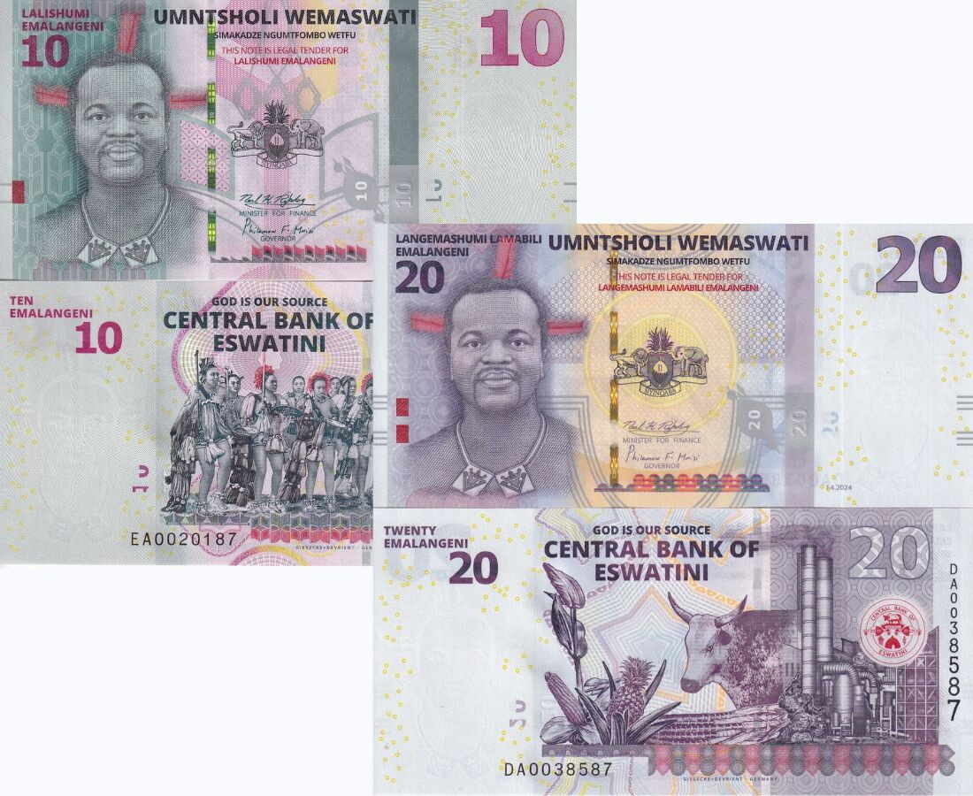 Eswatini Set 2 Pcs 10 20 Emalangeni Swaziland 2024 2025 P NEW Design UNC