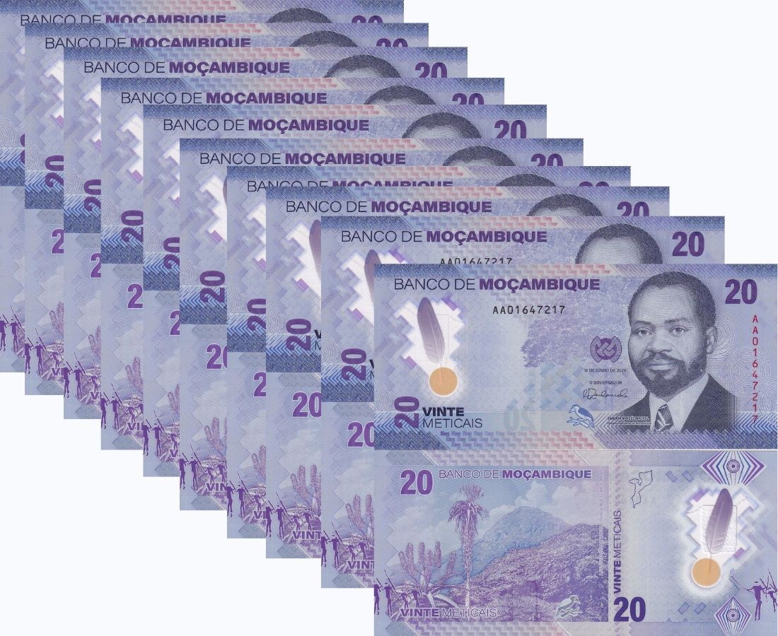 Mozambique 20 Meticais 2024 Polymer new P 155 UNC LOT 10 PCS, Samora Moises