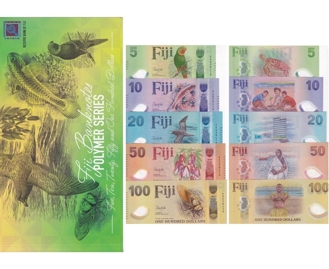 Fiji SET 5 In folder Matching Number UNC 5 10 20 50 100 Dollar 2026 2025 Polymer
