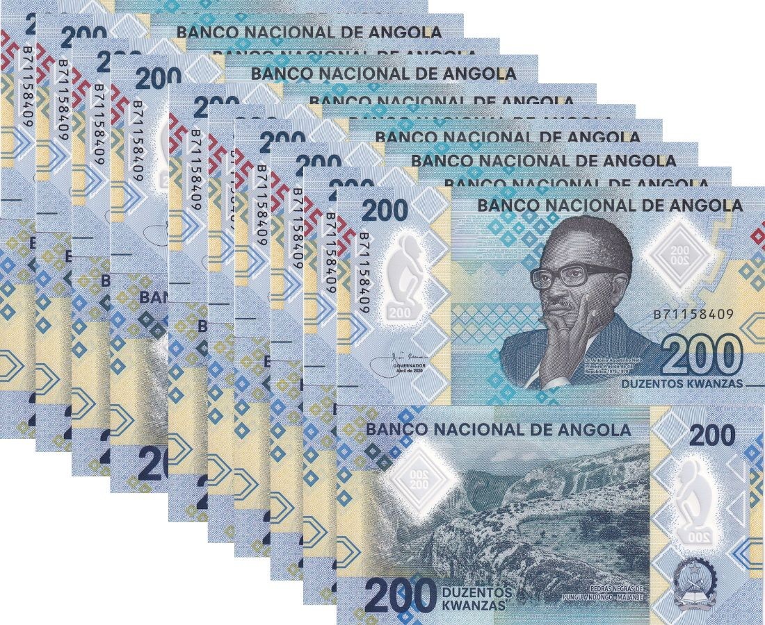 Angola 200 Kwanzas 2020 P 160 Polymer UNC LOT 10 PCS , Malanje