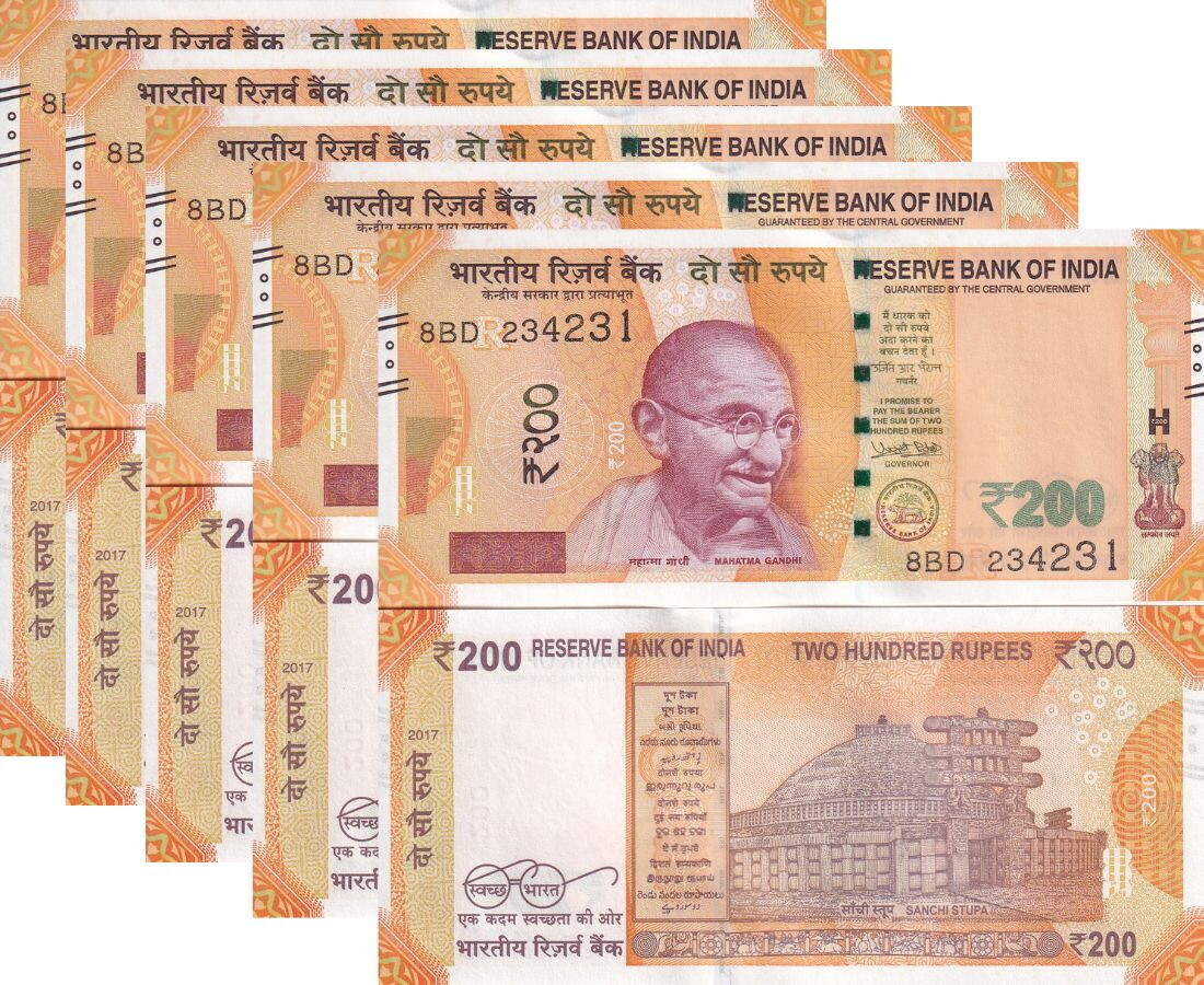India 200 Rupees 2017 P 113 a UNC LOT 5 PCS