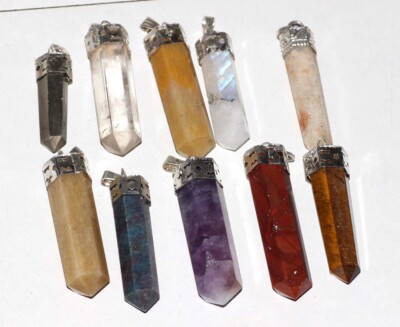 7 Chakra Natural Gemstones Ethnic 10 Pcs Point Pendant 1-2'' Healing Crystal GW