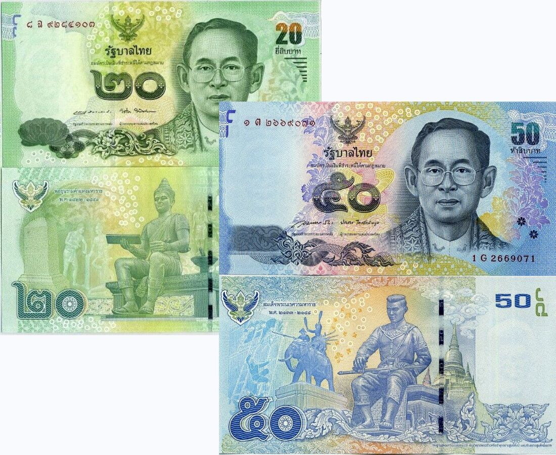 THAILAND SET 2 PCS 20 50 Baht ND 2013-2016 P 118 119 Random Sign UNC