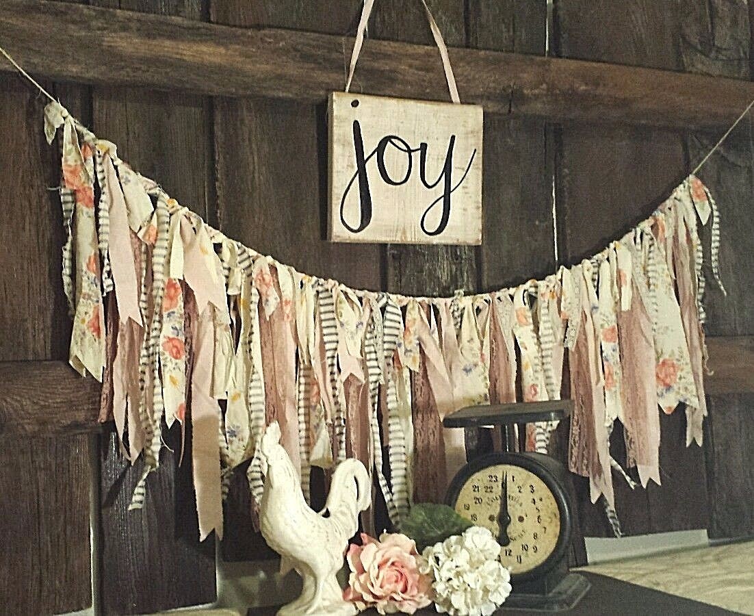 #242 Lace Rag fabric garland Shabby Wedding curtain Easter nursery spring gray