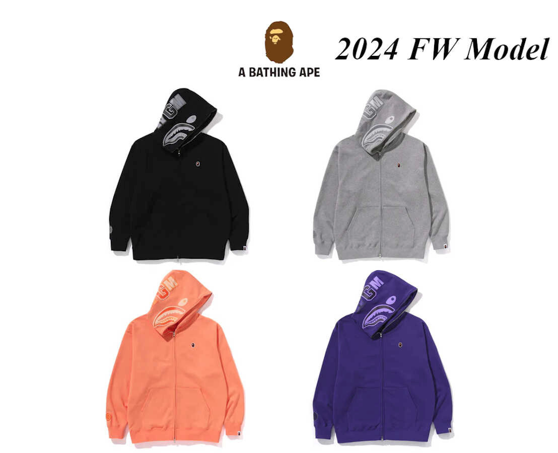 大人気 A BATHING APE HEAD SHARK RELAXED FIT FULL ZIP HOODIE A Bathing Ape Men's Relaxed Fit Full Zip Hoodie 24 FW APE