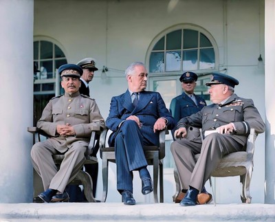 Stalin Roosevelt Churchill Big Three Tehran Conference Photo Poster Colorized