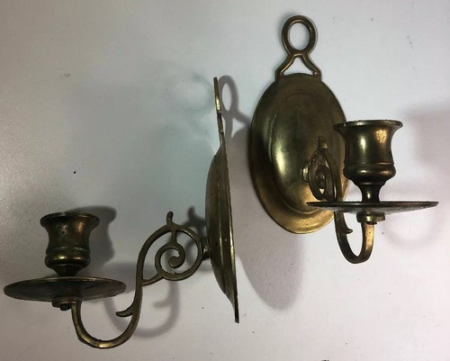 Vintage Brass Wall Hanging two Candle Holders 7” (E25)