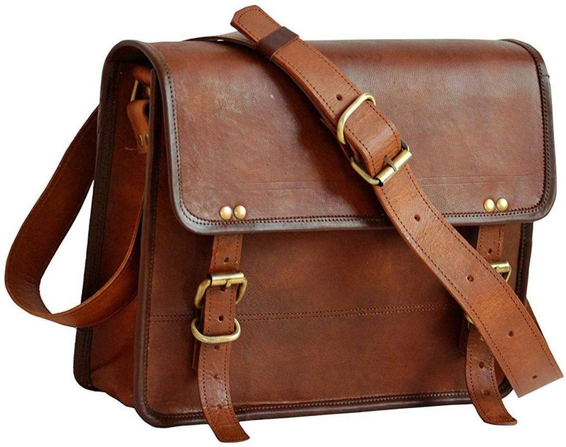 Mens Genuine Vintage Leather Satchel Messenger Thin HandBag Laptop Briefcase bag