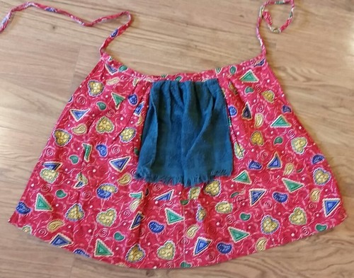 Handmade Half Apron Pockets Sewn on Towel Red With Hearts