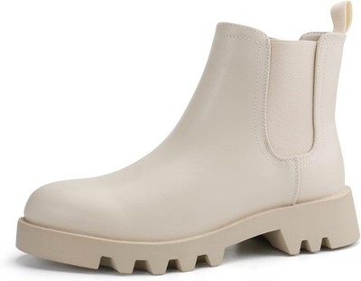 firelli Women Ankle Booties Chelsea Combat Boots Slip On Winter Ivory Size 9