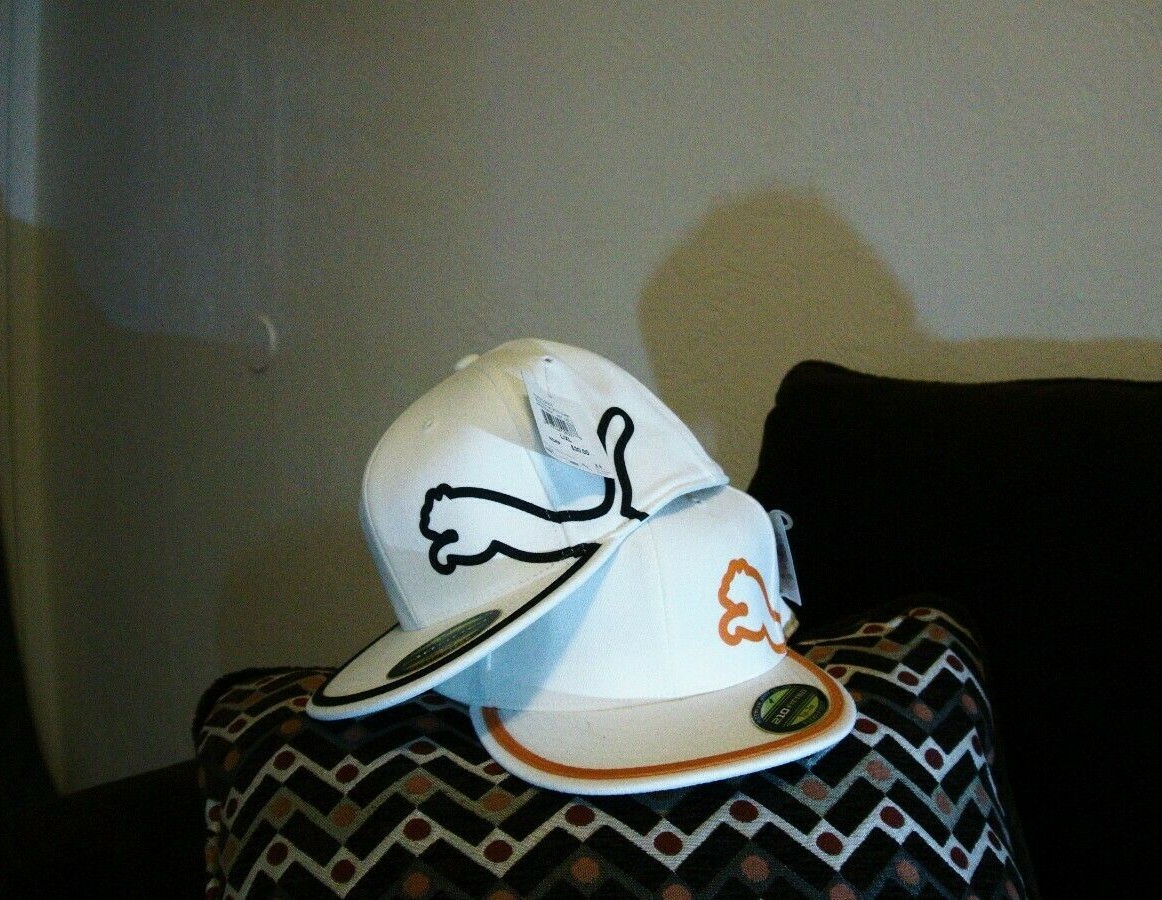 Puma Monoline 210 Premium Fitted Cap/Hat, White/Orange, L/XL