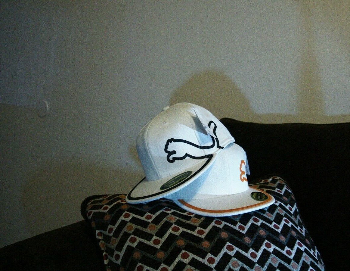 Puma Monoline 210 Premium Fitted Cap/Hat, White/Orange, L/XL