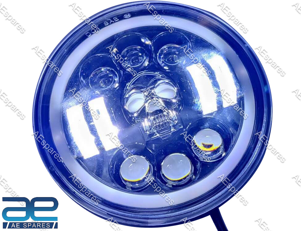Skull Design 7" LED Headlight For Mahindra Thar Harley Royal Enfield 