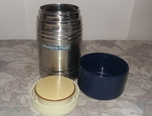 Vtg Western Field/ Montgomery Ward / 14 Oz. Stainless Steel Thermos w/ Lid