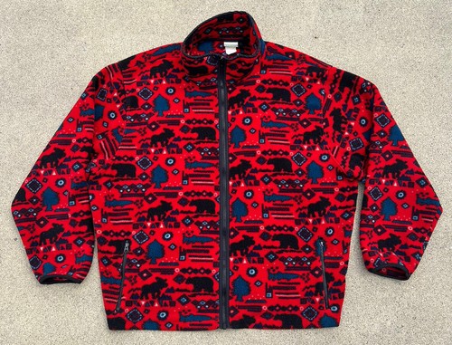 Vintage LL Bean Animal Nature All Over Print Zip Up Fleece Jacket Size
