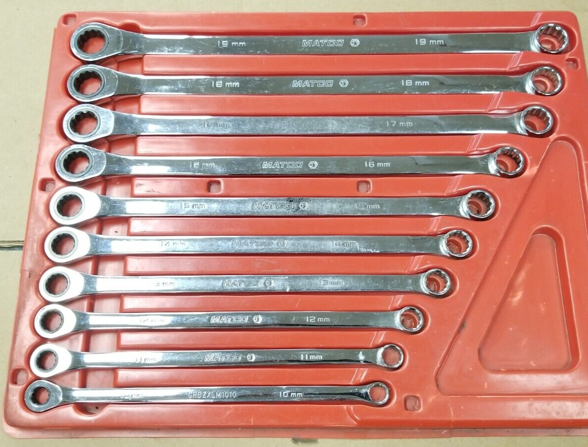 Matco Tools Metric 10mm 19mm 10pc Extra Long Double Box Ratcheting
