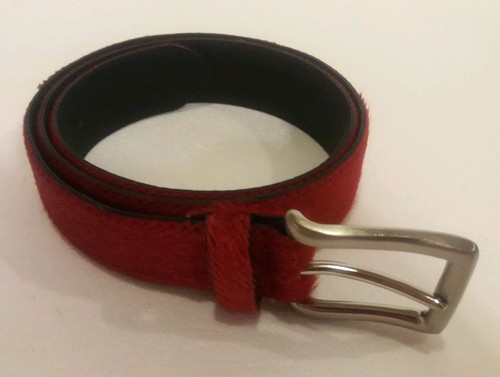 Vtg Vera Pelle Joshie By Gas Gas Red Calf Skin Fur Belt w/ Silver Buckle 43