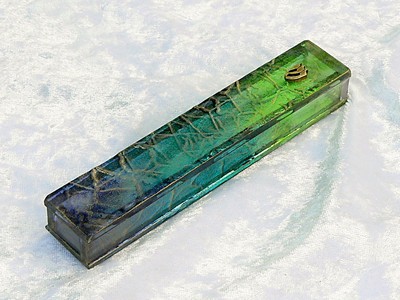 Blue & Green Glass Mezuzah Mezuza Case, Judaica Hand Made in Israel 6" / 16cm