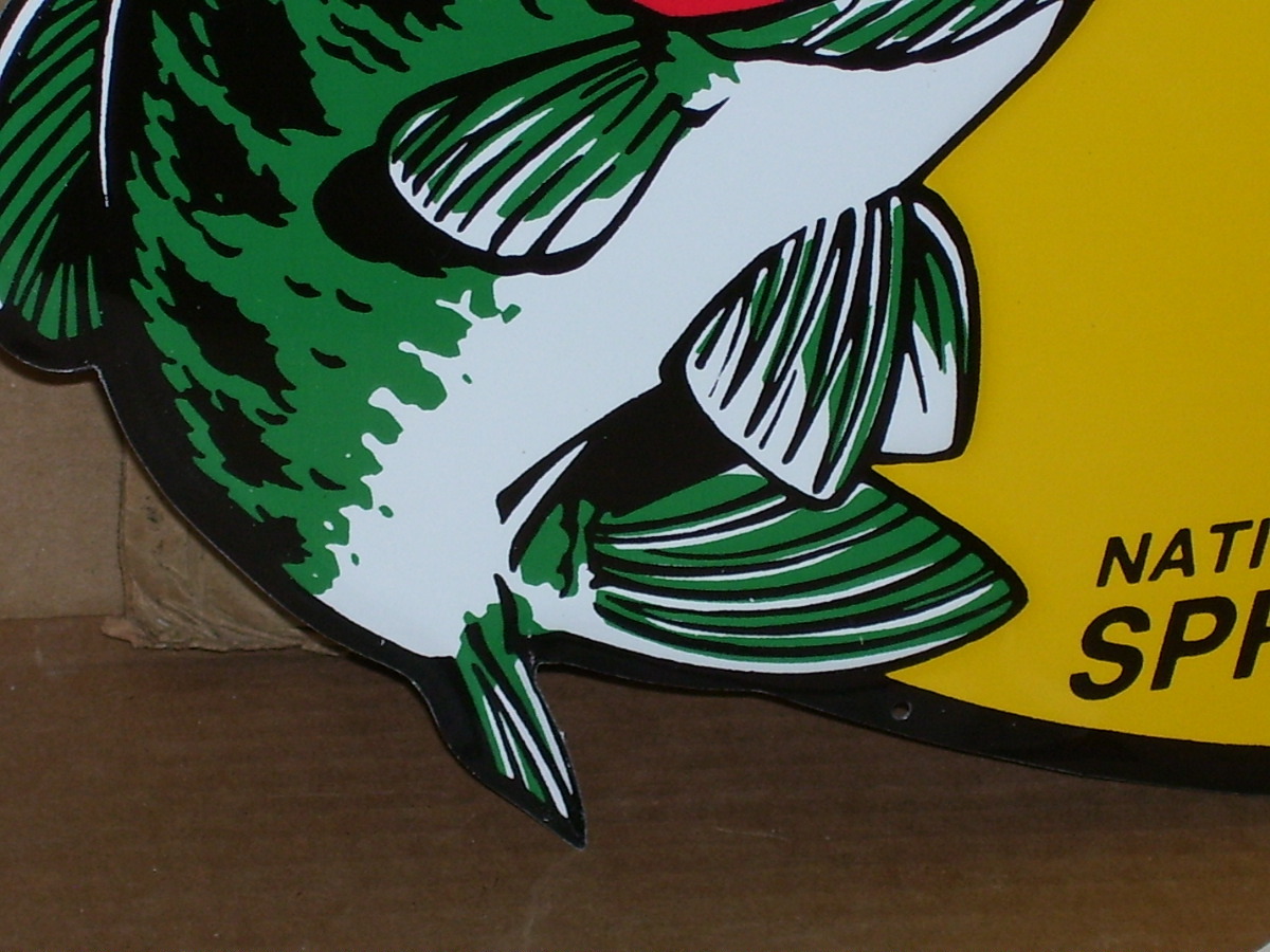 BASS PRO SHOPS - Oval Shaped & Embossed - BIG METAL SIGN - Shows Their FISH LOGO