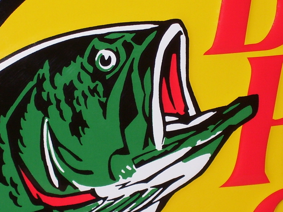 BASS PRO SHOPS - Oval Shaped & Embossed - BIG METAL SIGN - Shows Their FISH LOGO