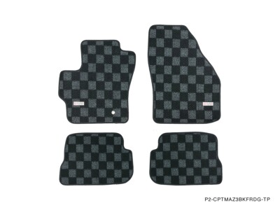 P2M for Mazda 3 Mazdaspeed 3 2007-09 BK Checkered Race Floor Mats Dark Grey F+R