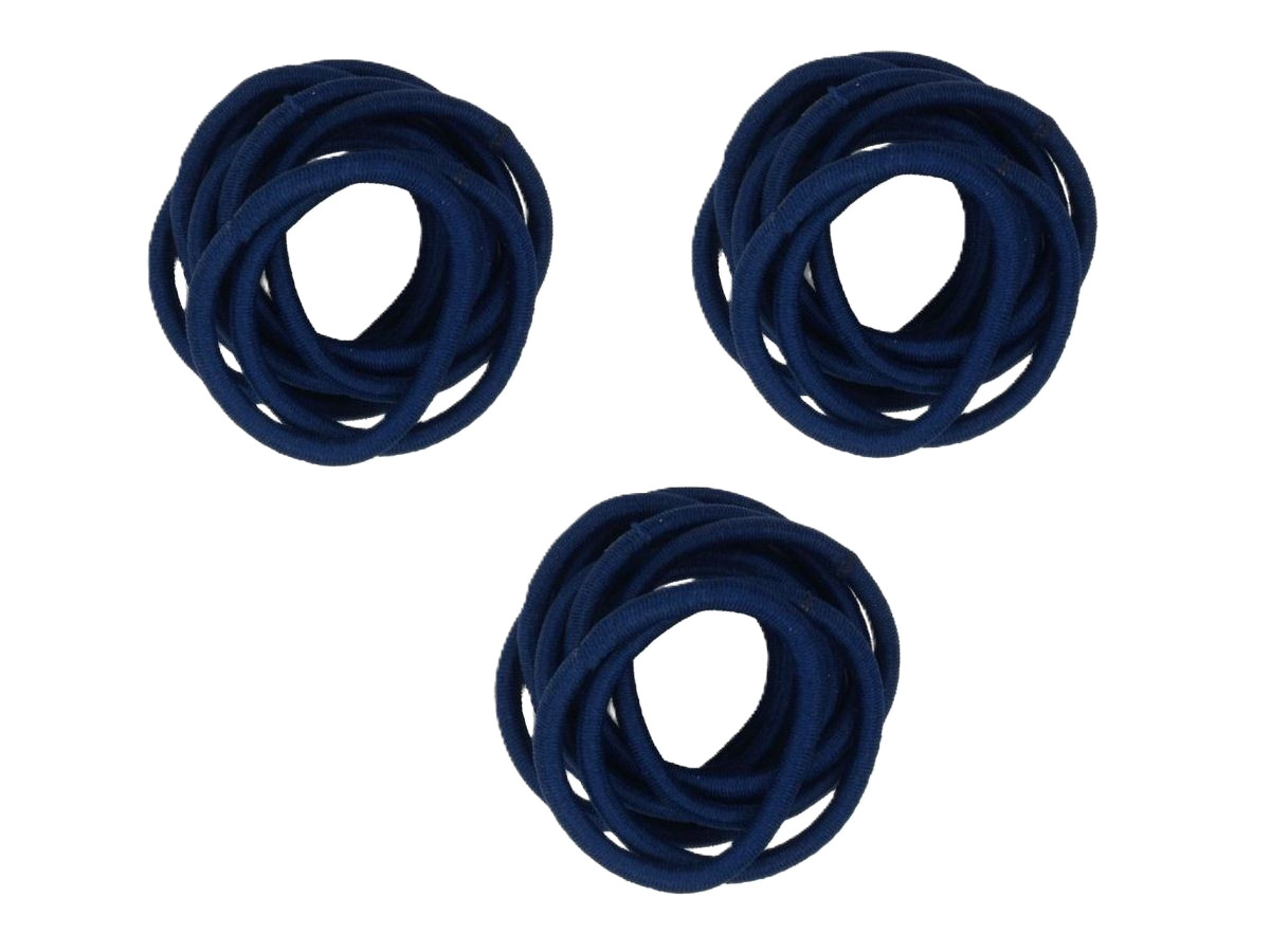 30 Navy Blue Thick Hair Elastics - Snag Free, No Metal, Perfect for School