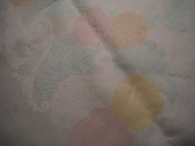 Rare Damask Multicolored Pink Peach Yellow Teal Tablecloth + 6 Napkins