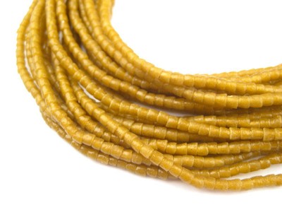 Golden Brown Sandcast Seed Beads 3mm Ghana African Cylinder Glass 26 Inch Strand