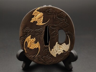 Japanese Antique Tsuba of Katana Samurai Sword Guard Replica Bat design