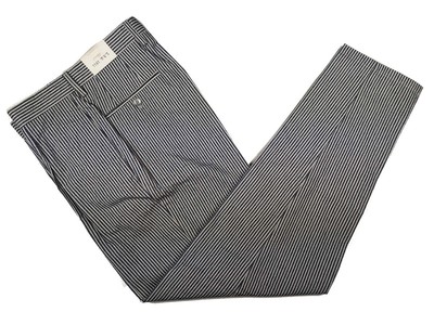 LBM 1911 Trousers 34, Ink blue/white striped seersucker Pleated front Tailored f