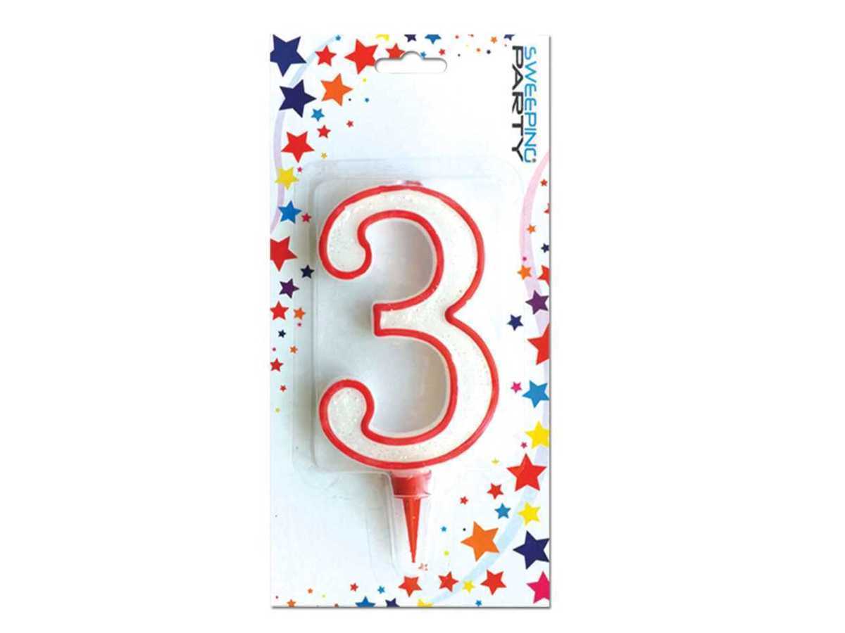 Candela Gigante Glitter Numero 3 Compleanno Candelina Festa Animazione Party dfh