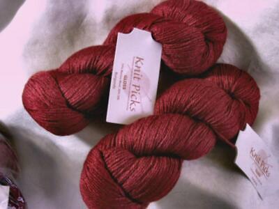 Lot 2 Hanks Knit Picks GLOSS Merino Wool and Silk Blend Yarn Burgundy Peru Skein
