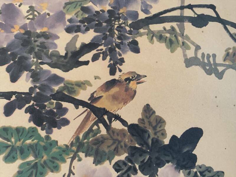CHINESE PAINTING HANGING SCROLL CHINA BIRD FLOWER PRINT VINTAGE f015