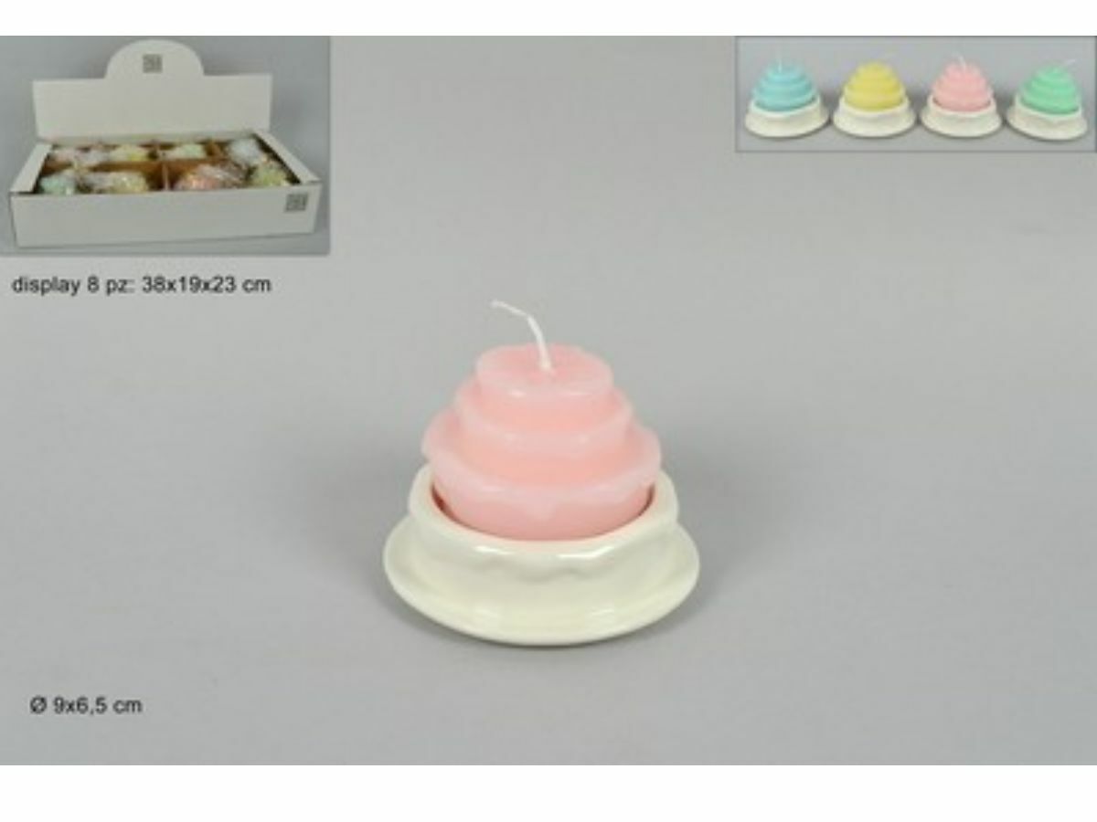 Set 8 Pezzi Candela Cera A Forma Di Torta Con Base In Ceramica sus