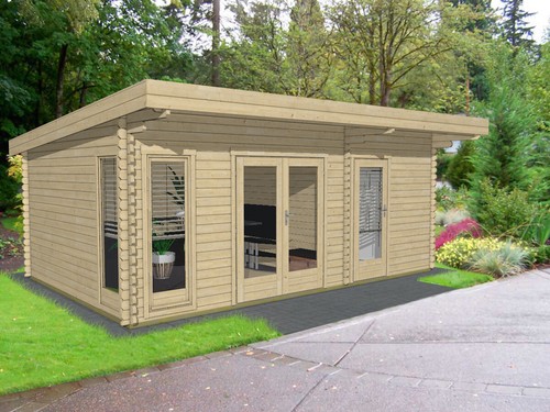 2 Raum Gartenhaus Pultdach Holz 6x4m Holzhaus 40mm Blockhaus