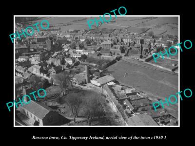OLD POSTCARD SIZE PHOTO ROSCREA TIPPERARY IRELAND, AERIAL VIEW OF TOWN 1950 2